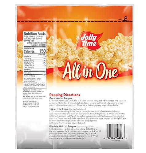Jolly Time JOLLY TIME All in One Popcorn Kit, Portion Packets with Kernels, Oil and Salt for Movie Theater or Air Popper Machines (18 pack, 12oz Kettle)