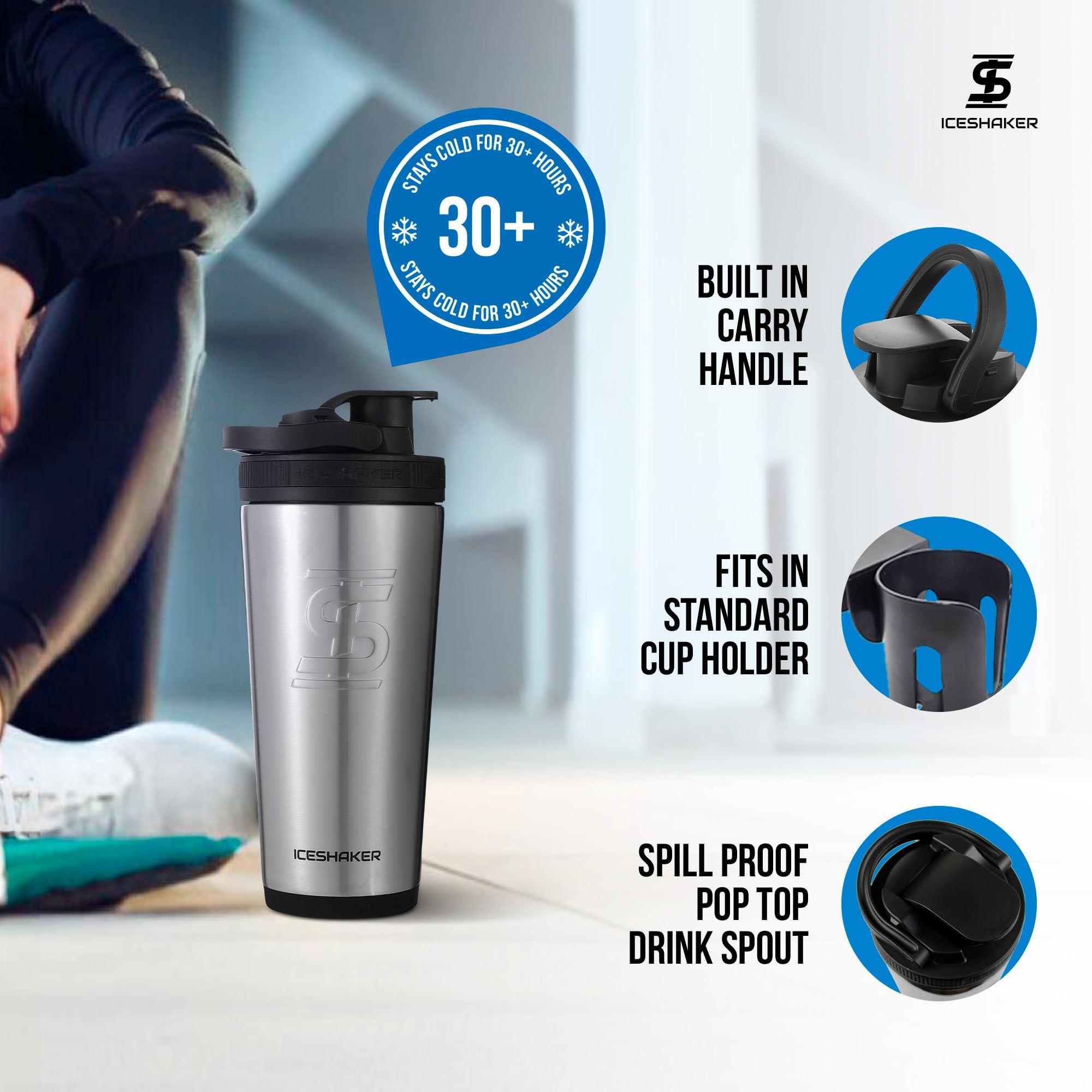 Ice Shaker Ice Shaker Insulated Stainless Steel Shaker Bottle | 26oz , Stainles Steel | Cold for 30+ Hours | Insulated Cup with Twist-on Agitator | Odor-Free Shaker Cup for Protein Shakes, Water, Smoothies, Cocktails