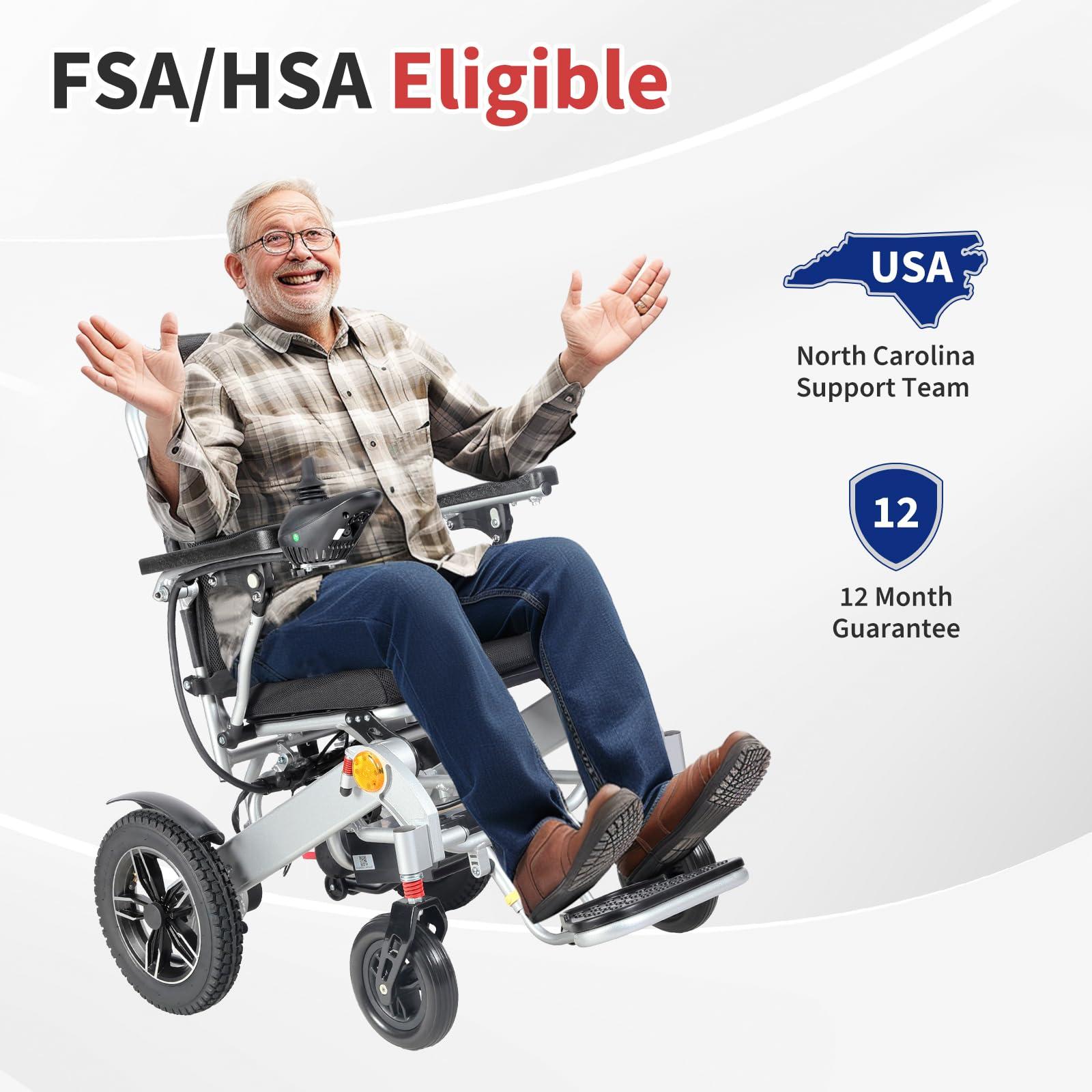 EvoTraQ EvoTraQ Electric Wheelchair for Adults, Lightweight & Foldable, Motorized Wheelchairs for Seniors, FSA/HSA Eligible, Up to 300 lbs Capacity Power, USA Based Surpport, Dual 250W Motors - Silver