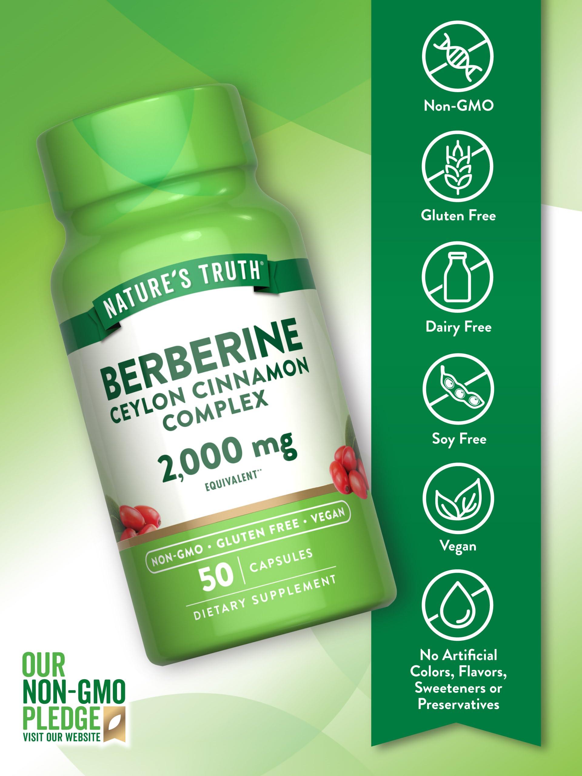 Nature\'s Truth Nature\'s Truth Berberine with Ceylon Cinnamon Complex | 2,000mg | 50 Vegan Capsules | Vegan, Non-GMO, and Gluten Free Supplement