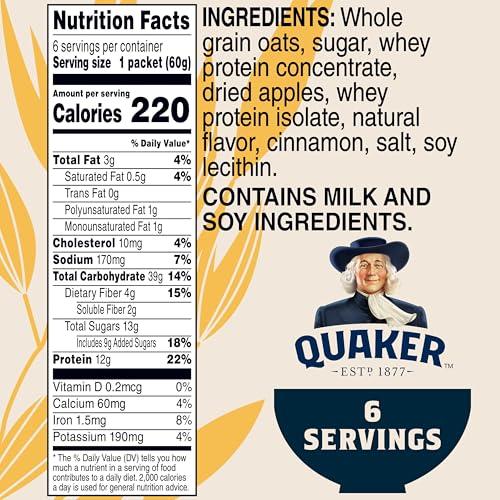 Quaker Quaker Instant Oatmeal, Protein Apple Cinnamon, 6 Count