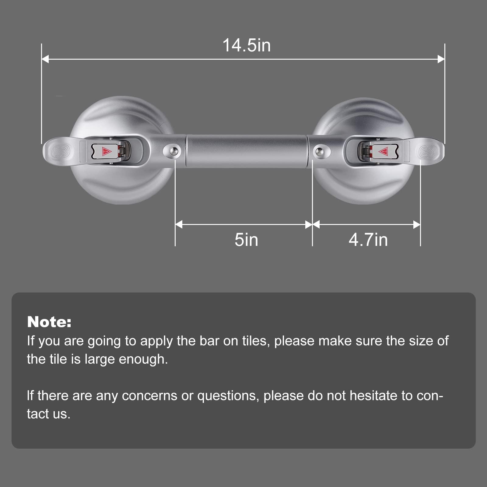 DAREN MEDICAL DAREN MEDICAL Heavy Duty Suction Shower Grab Bar - Toilet Bathroom Bathtub Safety - Shower Handles, Suction Cup Power Up to 250 LB, Perfect for Elderly Seniors(14.5 Inch, Gray Silver)