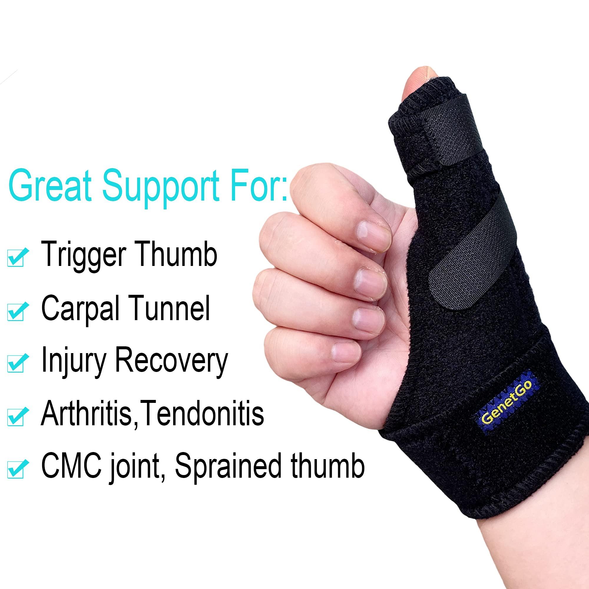 GenetGo Trigger Thumb Splint - Thumb Spica Support Brace Stabilizer for Pain, Sprains, Arthritis, Tendonitis (Right Hand or Left Hand) (Black)