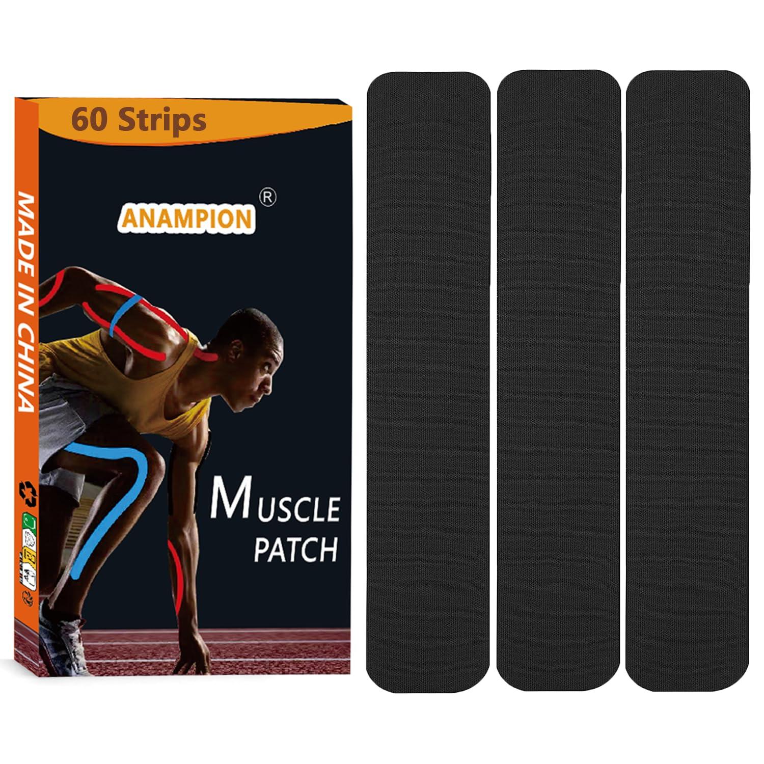 ANAMPION Kinesiology Tape Pro Athletic Sports (60 Precut Strips) Waterproof Breathable Athletic Elastic Kneepad Muscles & Joints Pain Relief Knee Taping for Gym Fitness Running Tennis Swimming FootballBlack