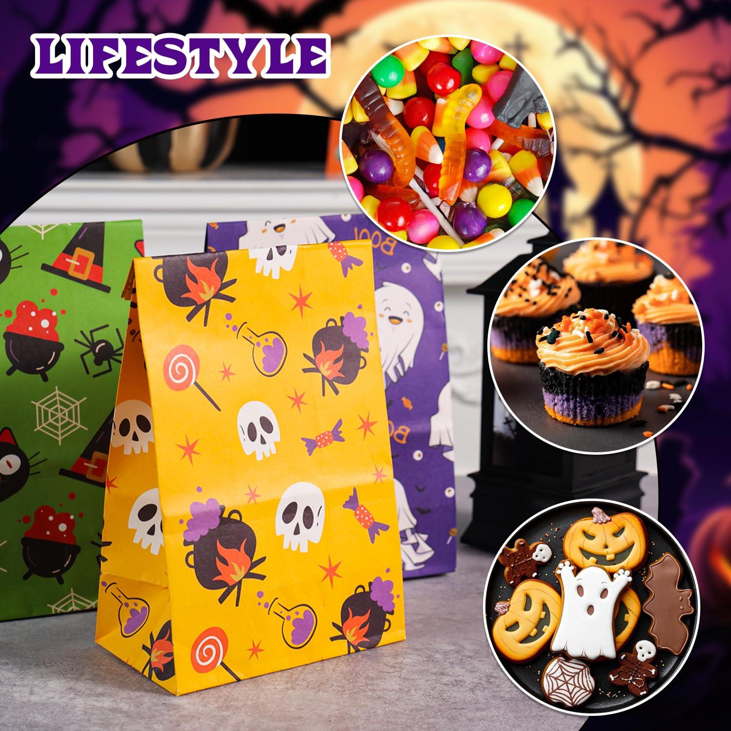 Elunpoe Elunpoe 32pcs Halloween Treat Bags Goodie Bags, Candy Bags for Trick or Treat, Perfect Halloween Party Favor Paper Bags for Snacks, Gift Bags, and Party Supplies