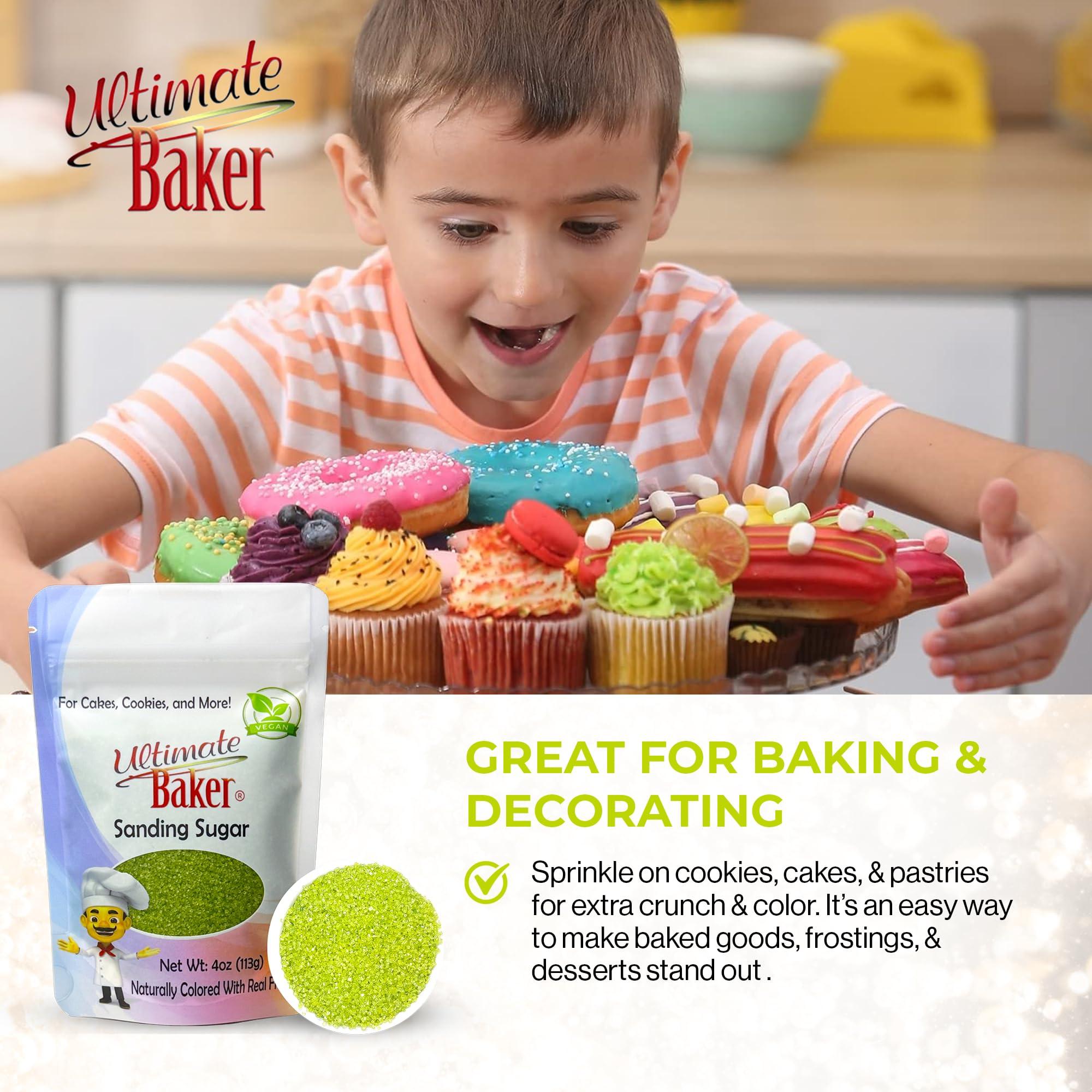 Ultimate Baker Ultimate Baker Sanding Sugar, Naturally Colored Sanding Sugar for Cookies, Colored Baking Sugar, Medium Crystal Colored Sugar for Cake Decorating & Cocktail Rimming (4oz Bag, Green)