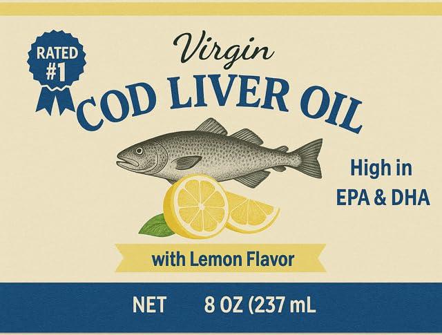 NutraPro International Virgin Cod Liver Oil - 8 Fl oz Natural, Wild Caught & Fresh Tasting,.High in Vitamin D, Omega 3 DHA/EPA (Peppermint Flavored)