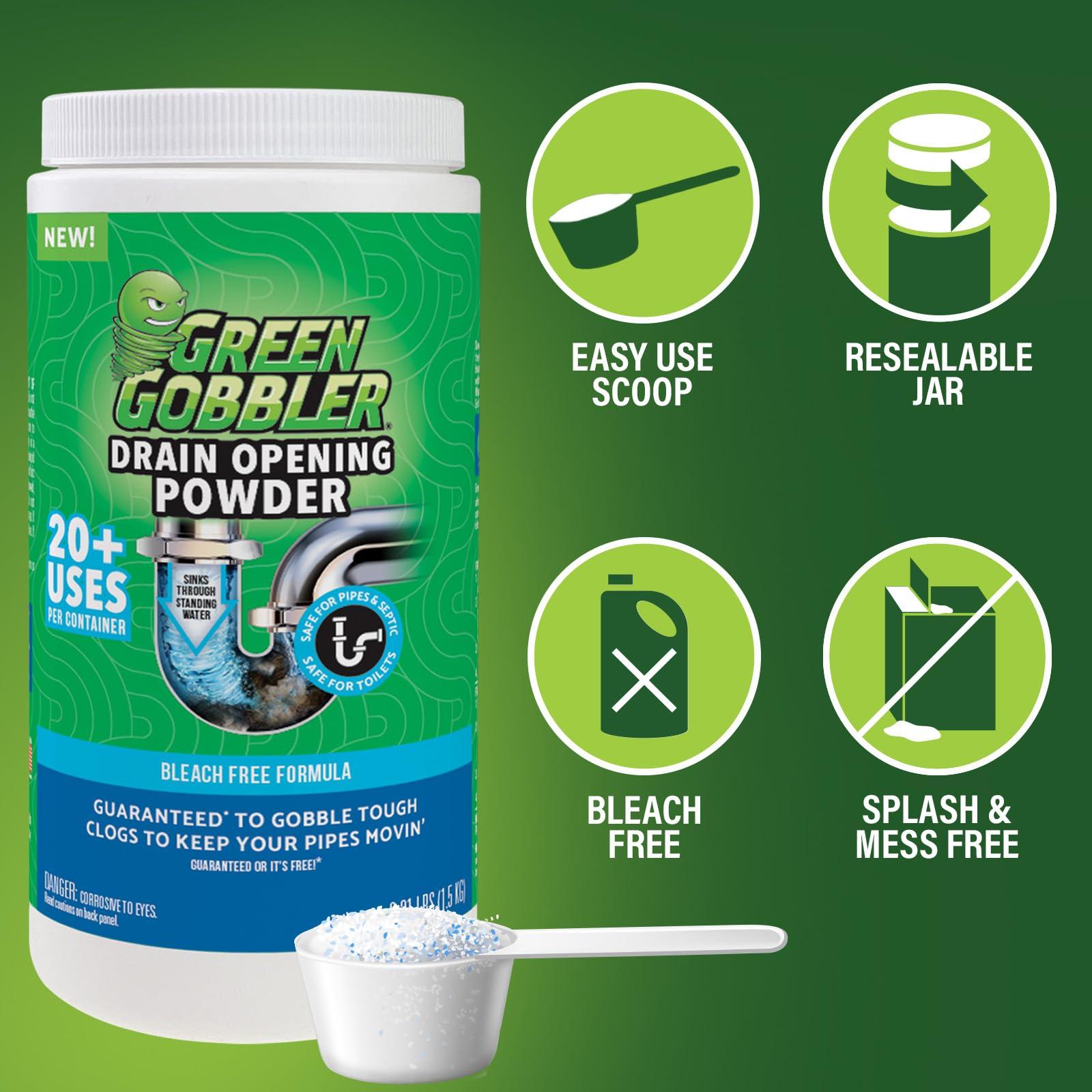 Green Gobbler Green Gobbler Drain Clog Remover & Drain Cleaner Powder, 20+ Treatments, Maintenance Breaks Down Grease, Paper, Fat & Oil, Septic Safe