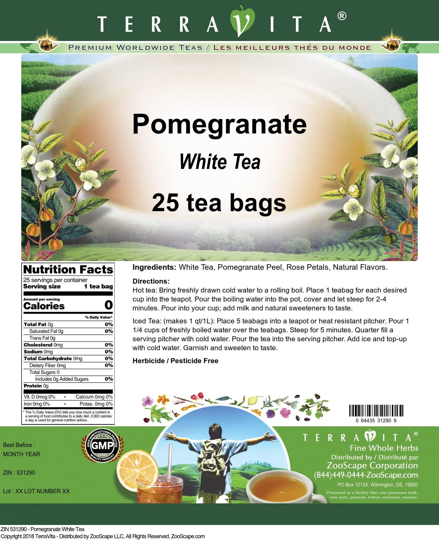 TerraVita Pomegranate White Tea (25 tea bags, ZIN: 531290)
