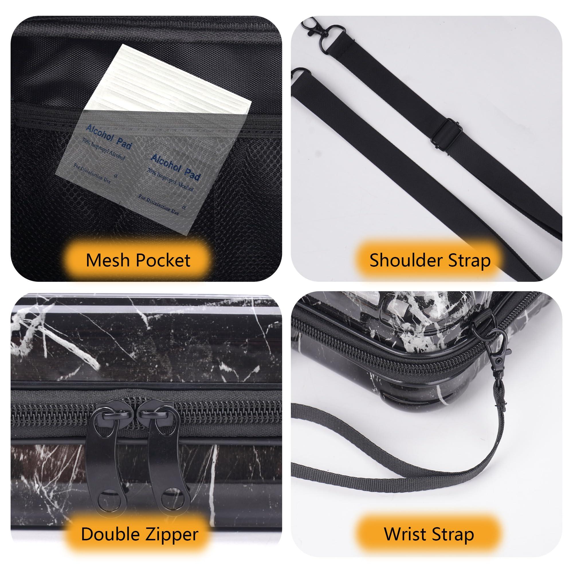 MGZNMTY MGZNMTY Travel Carrying Case for Asthma Inhaler, Inhaler Spacer for Kids and Adults, Masks, Inhaler Holder Bag with Shoulder Crossbody Rope and Mesh Pocket for Medicine (Only Case) (Black Marble)