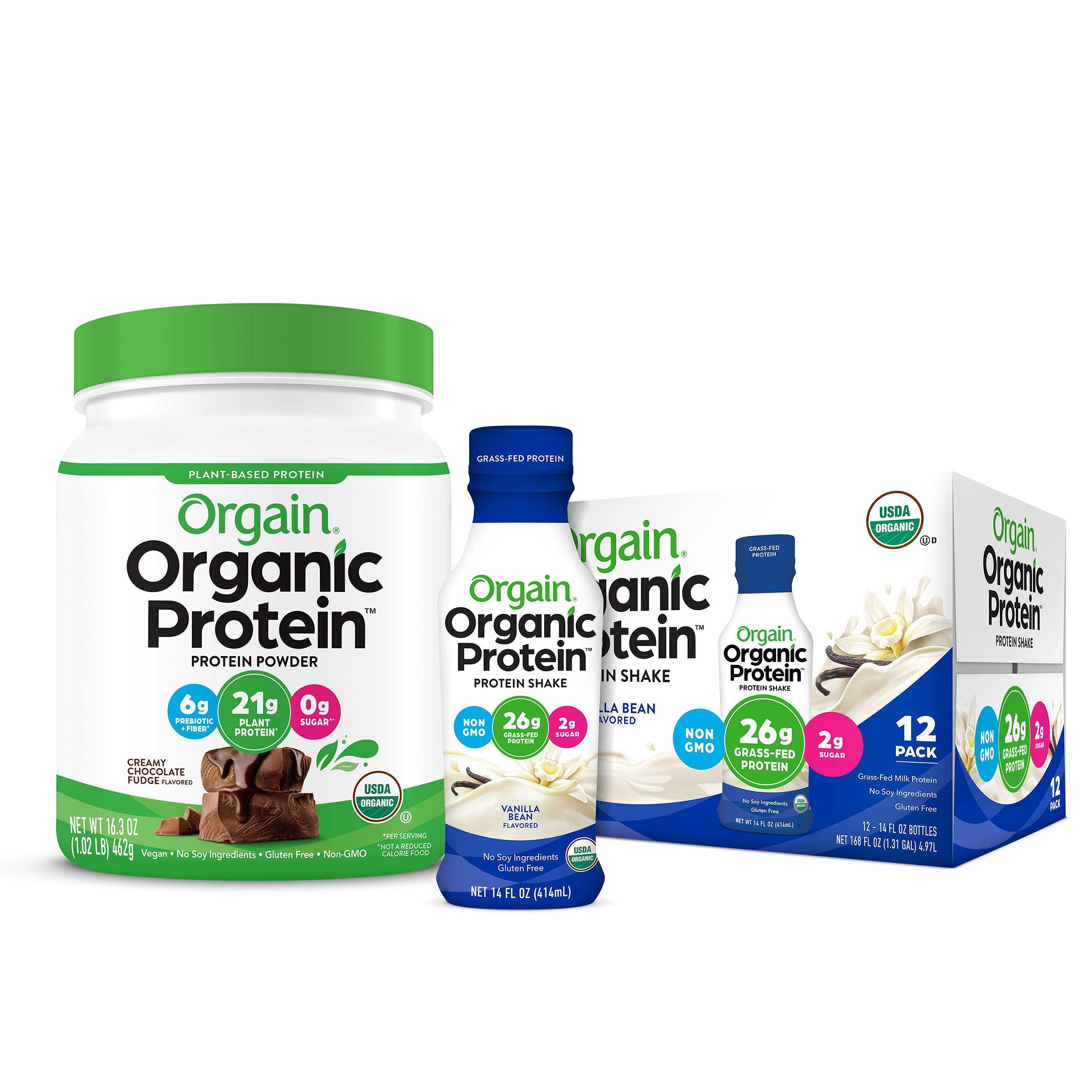 Orgain Orgain Organic Plant Based Protein Powder, Creamy Chocolate Fudge - 1.02 Pound & Organic Plant Based Protein Powder, Vanilla Bean - Vegan, Low Net Carbs, Non Dairy, Gluten Free, 1.02 Pound