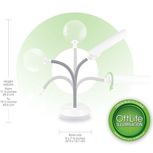 OttLite OttLite Duoflex Magnifier Lamp, 13 Watt, White – 2X Optical Grade Magnification, 5X Spot Magnifier, Flexible Neck Height, Modern Design, for Needlework & Crafting