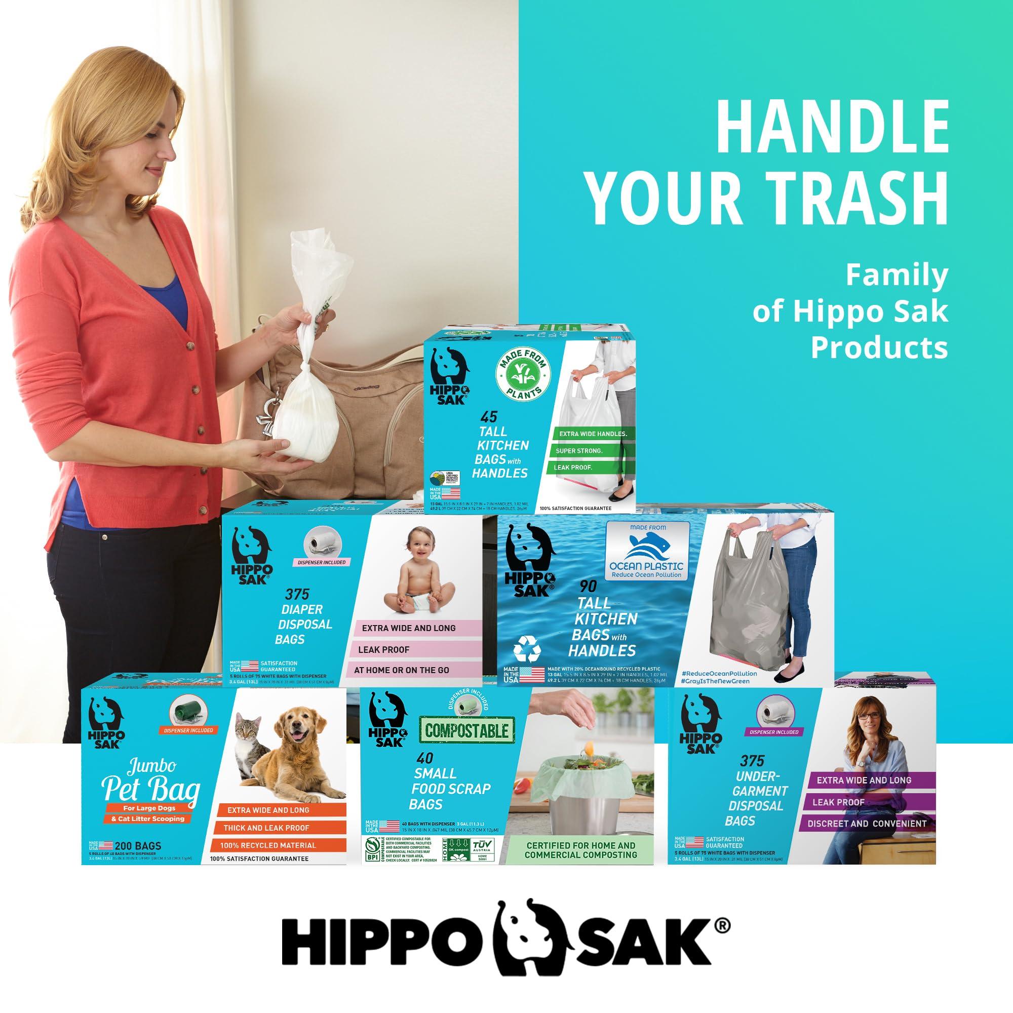 Hippo Sak Hippo Sak - Tall Kitchen Garbage Bags with Ergonomic Handles - 13 Gallon Trash Bags - Super Strong, Patented Reinforced Bottom & Leak Proof Tall Kitchen Trash Bags - Heavy Duty Trash Bags (45 Count)
