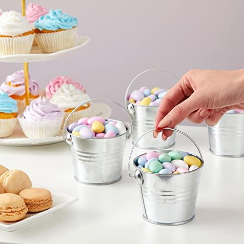 Juvale 10 Pack Small Metal Buckets for Party Favors, Tiny Galvanized Silver Pails for Crafts, Succulents (3.3 x 2.5 x 3 in)