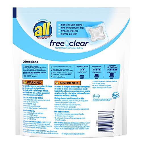 all All Mighty Pacs Laundry Detergent, Free Clear For Sensitive Skin Pouch, 19 Count