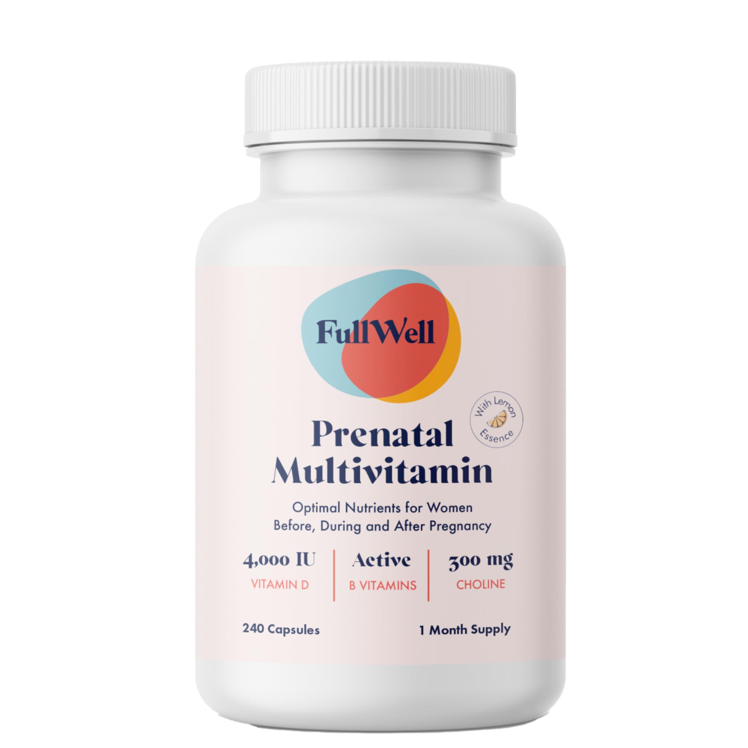 FullWell FullWell Prenatal Vitamins Lemon | choline, folate, vitamin D for fetal growth, brain development | 26 Vital Nutrients | Dietitian-formulated, OBGYN recommended, non-GMO, 3rd Party tested, 30 Servings