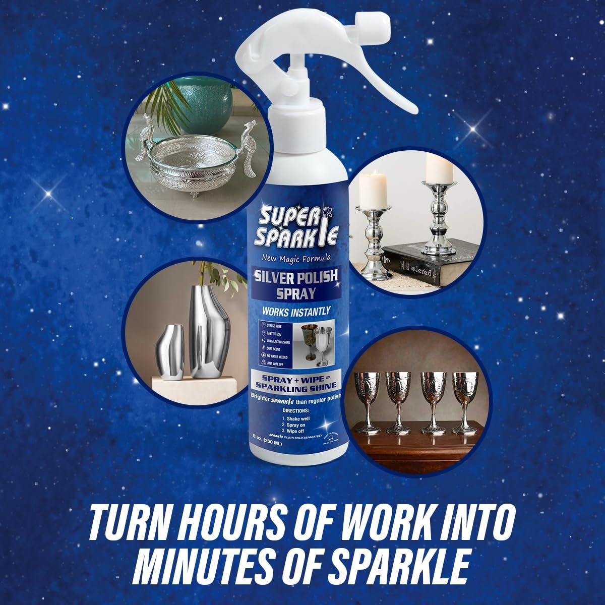 SUPER SPARKLE Super Sparkle Silver Polish Cleaner Spray 8 Ounce - Instant Tarnish Remover & Long-Lasting Shine For Sterling Silver - Silver Polish & Cleaner For Sterling Silverware - Safely Cleans & Removes Tarnish