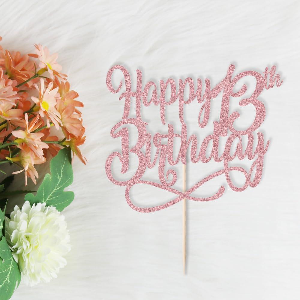 Qertesl Rose gold Happy 13th Birthday Cake Topper,Cheers to 13 Years,happy 13th Birthday Cake Topper,13th Anniversary Cake Topper men and women 13 years old happy birthday Party Decoration