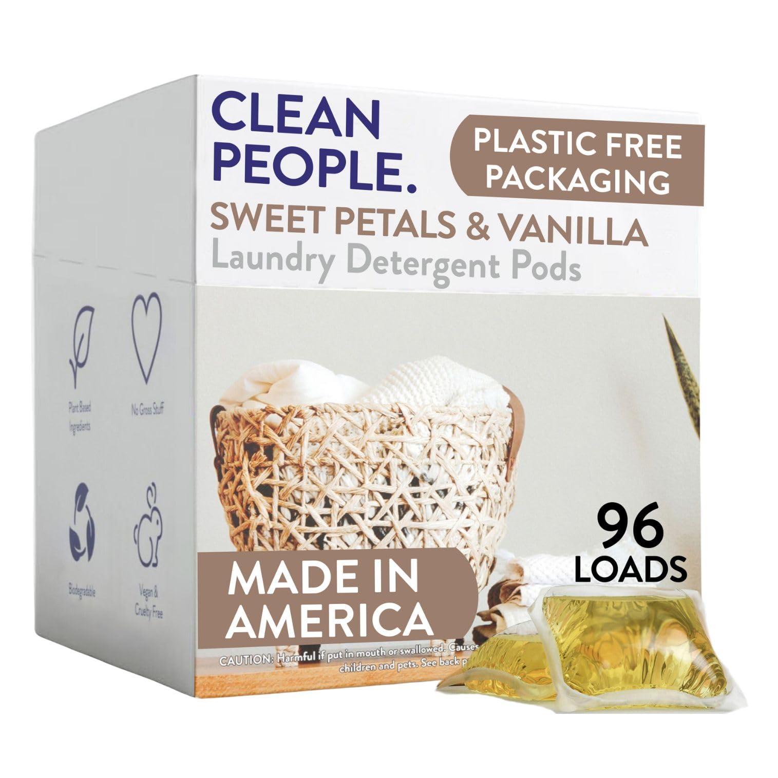 THE CLEAN PEOPLE Clean People Laundry Detergent Pods - Hypoallergenic Laundry Pods - Ultra Concentrated, Recyclable Packaging, Stain Fighting - Sweet Petals, 96 Pack