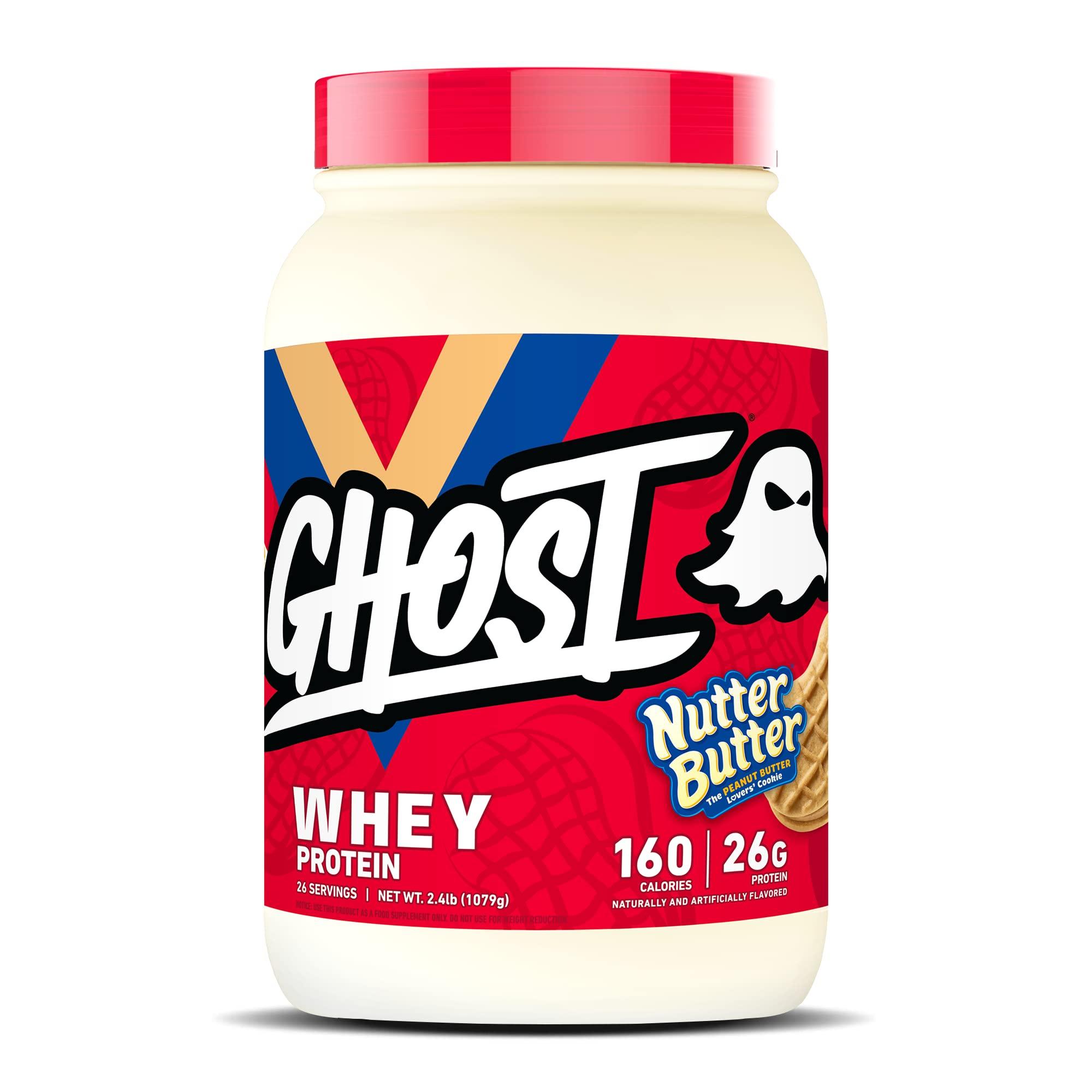 GHOST GHOST Whey Protein Powder, Nutter Butter - 2LB Tub, 26G of Protein - Peanut Butter Cookie Flavored Isolate, Concentrate & Hydrolyzed Whey Protein Blend