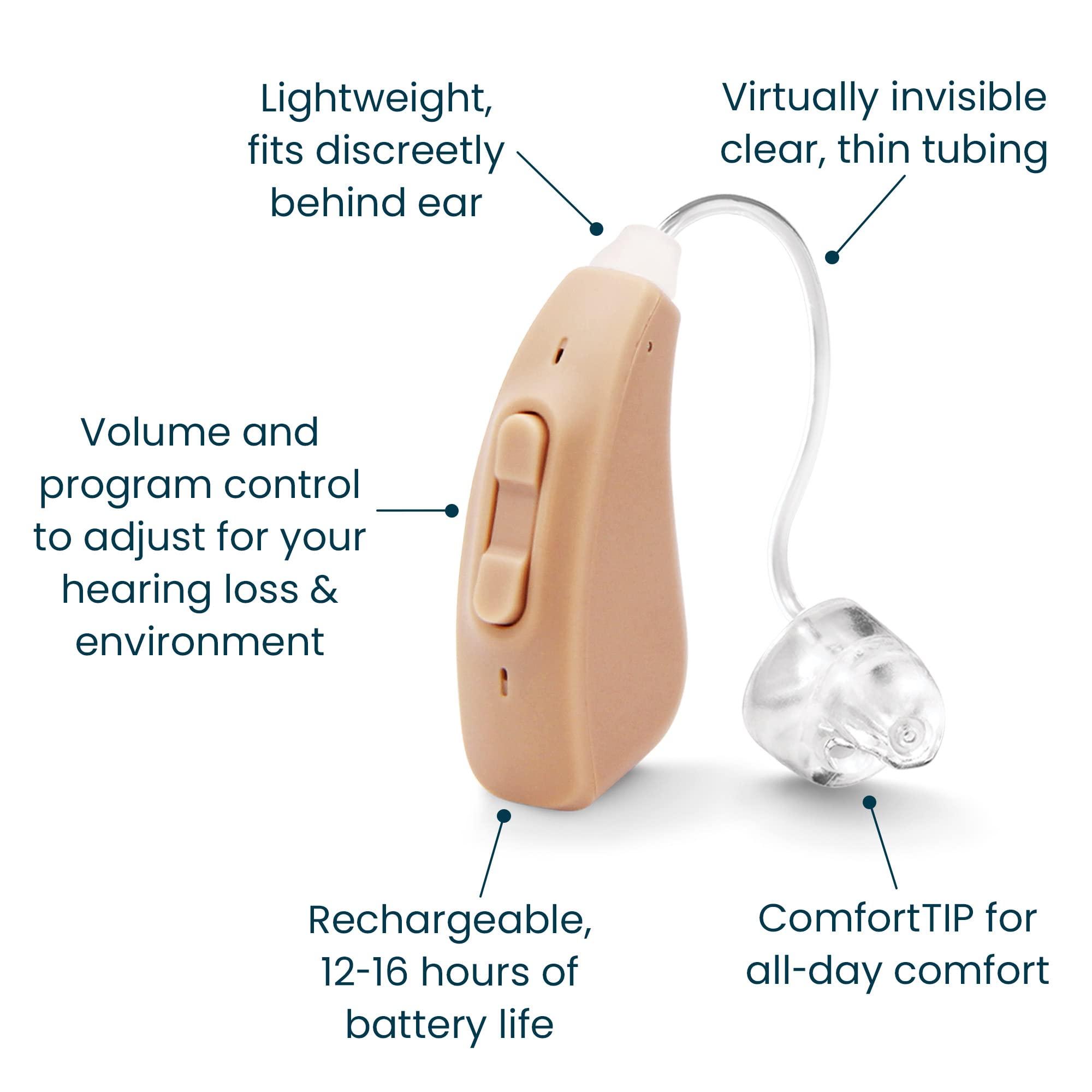 MDHearingAid MDHearingAid AIR Hearing Aid (Pair), OTC Rechargeable, Crystal-clear Digital Sound by MDHearing, Perfect for Glasses, Nearly Invisible