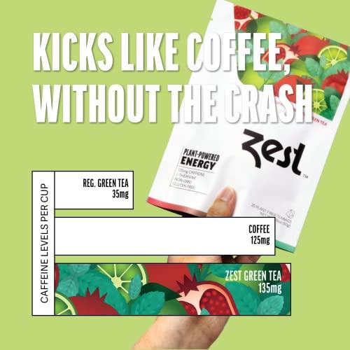 ZEST TEA Zest 135mg High Caffeine Energy Leaf Blend - Pomegranate Mojito Green Tea - 20 Pack Bag - All Natural Strong Flavored Healthy Coffee Alternative Highly Caffeinated Substitute - Perfect for Keto