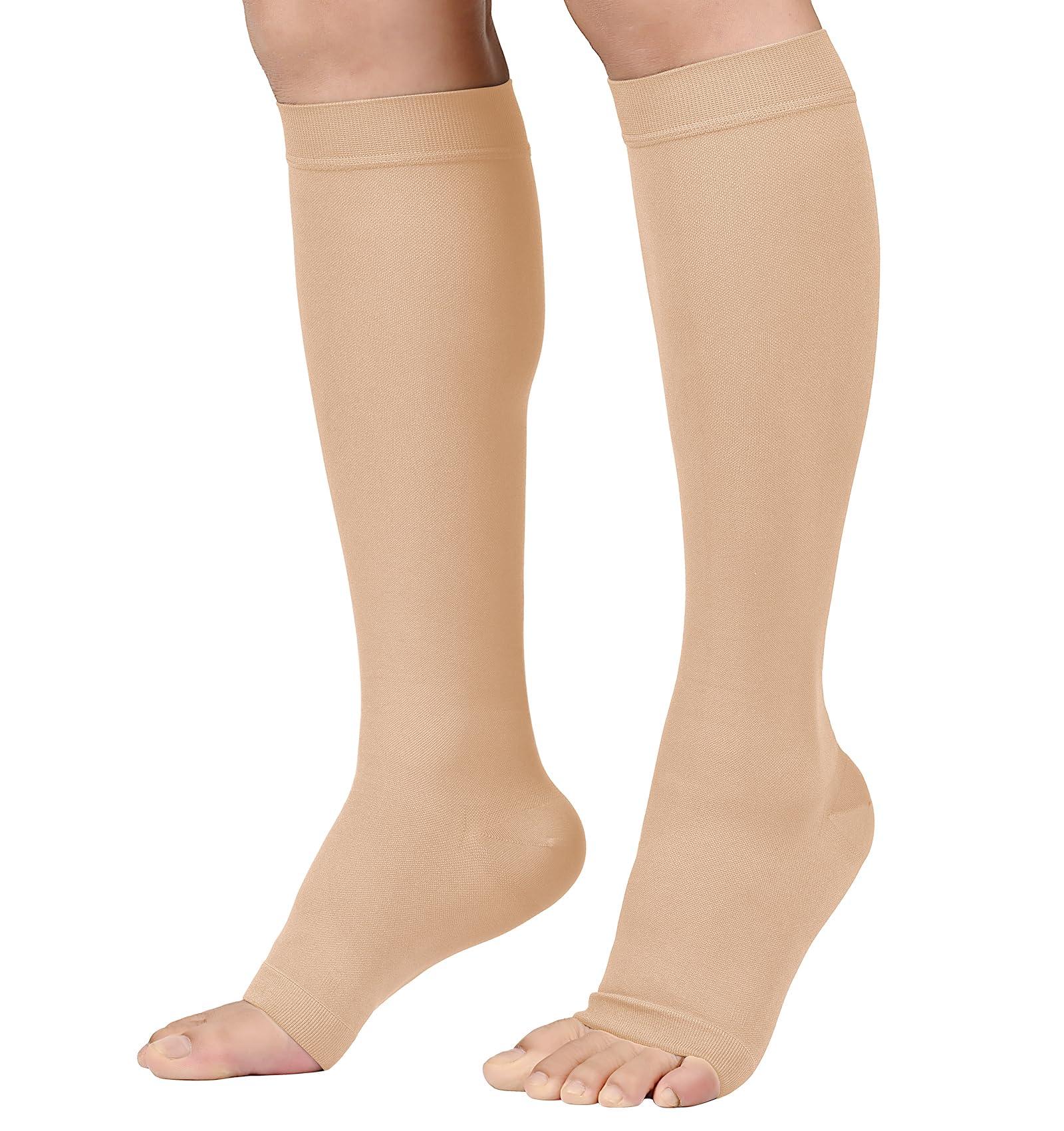 MGANG MGANG 20-30 mmHg Compression Stocking for Men and Women, Medical Compression Socks, Knee High Length, Open Toe, for DVT, Varicose Veins, Relief Shin Splints, Edema, Beige XX-Large