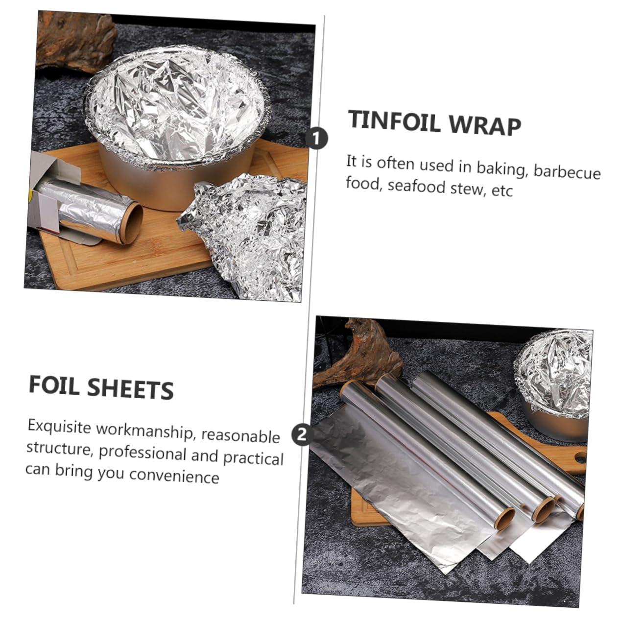 Healeved 4 Rolls aluminum foil paper aluminum foil wrap tinfoil Cooking Tin Foil tray foil pie tin BBQ Tin Foil aluminum baking tin foil wraps pan bakeware