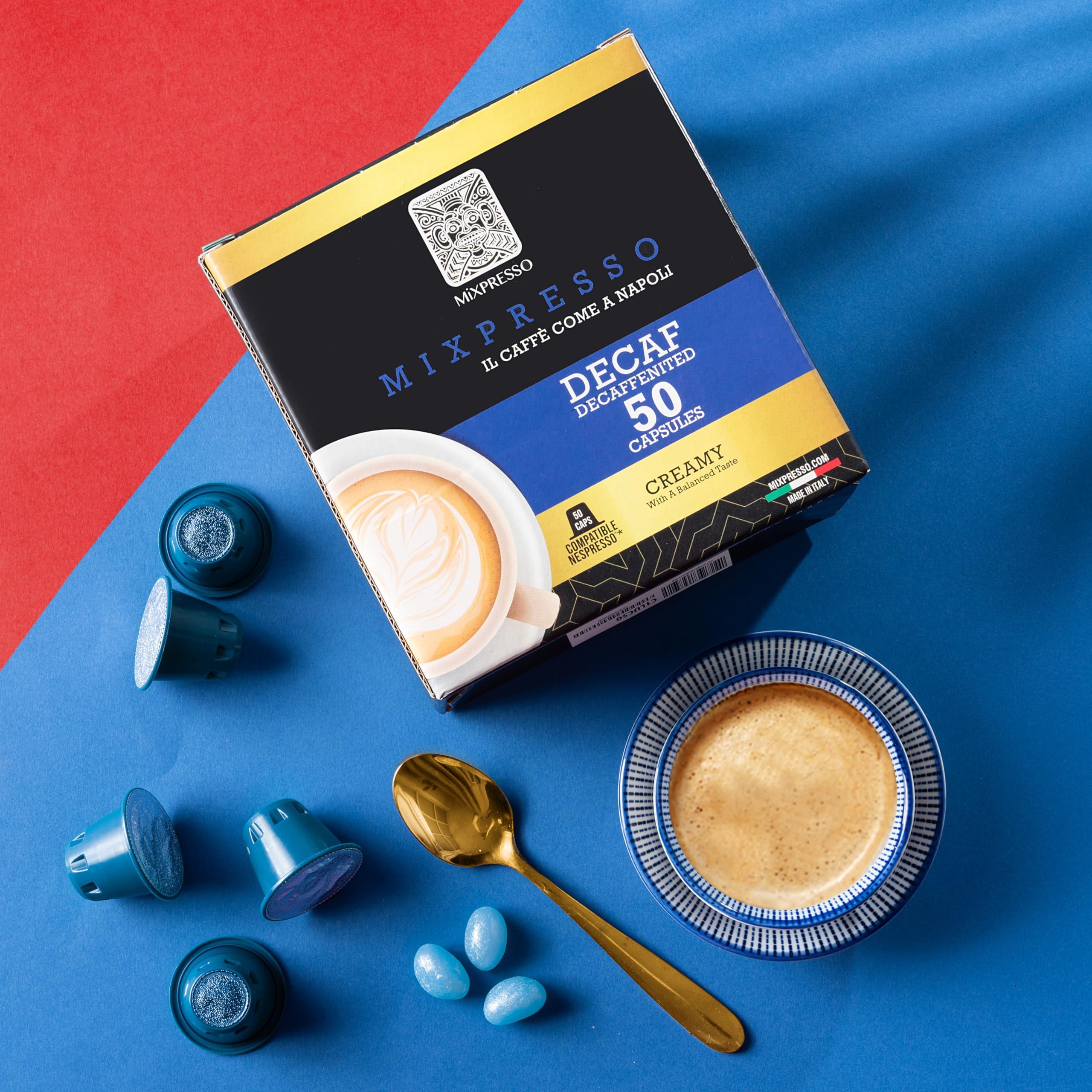 Mixpresso Nespresso Capsules (Compatible) - Coffee from Italy - by Mixpresso (50 Capsules, Classe: Medium) Bundle With Coffee Decaf Espresso Capsules Single Cup Coffee Pods 100% from Italy, Dark Roast 80% Arabi