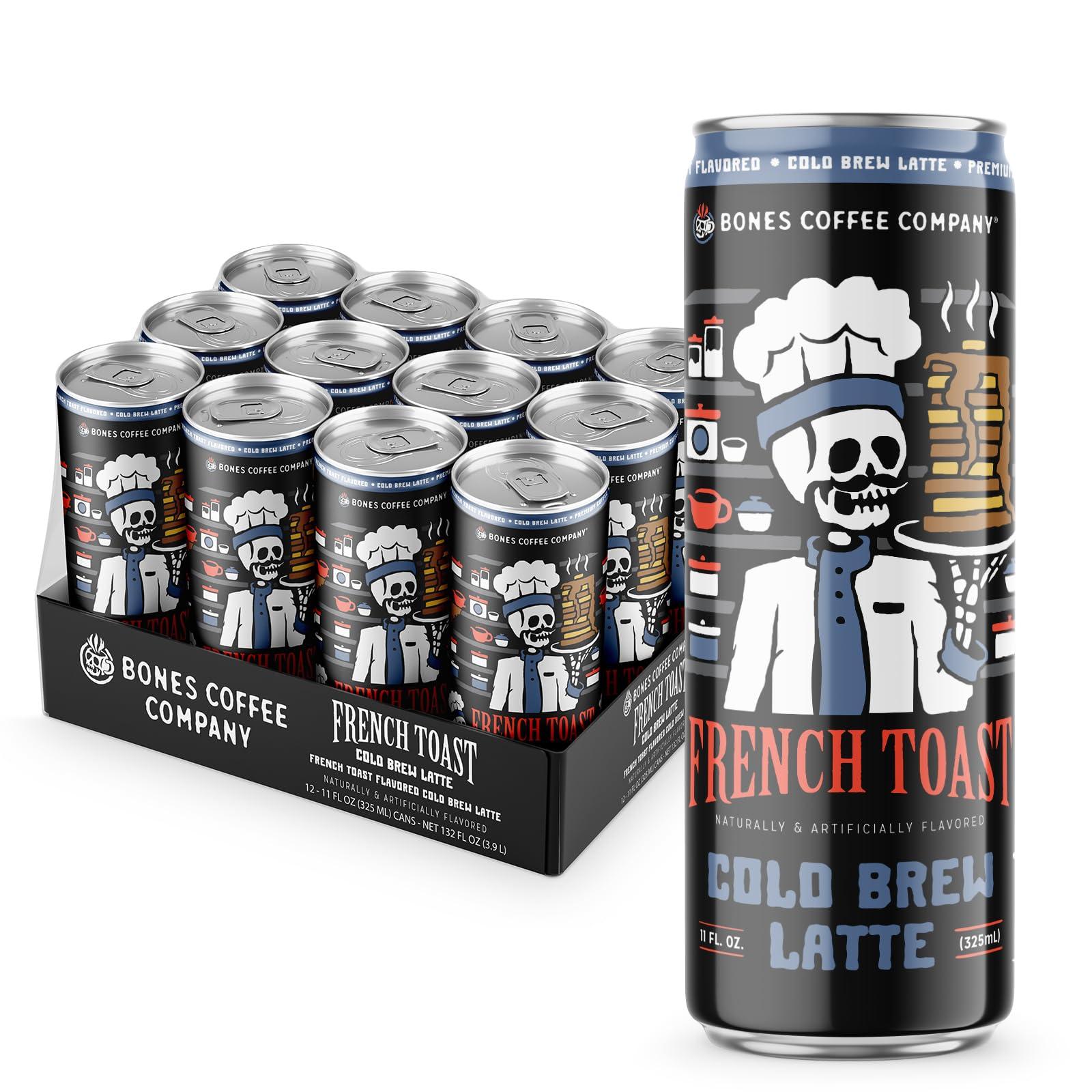 Bones Coffee Company Bones Coffee Company French Toast Iced Coffee Latte Flavored Coffee, 11 Fl Oz Ready To Drink Latte, Cold Canned Coffee Drinks, Coffee On-the-Go (12 Pack)