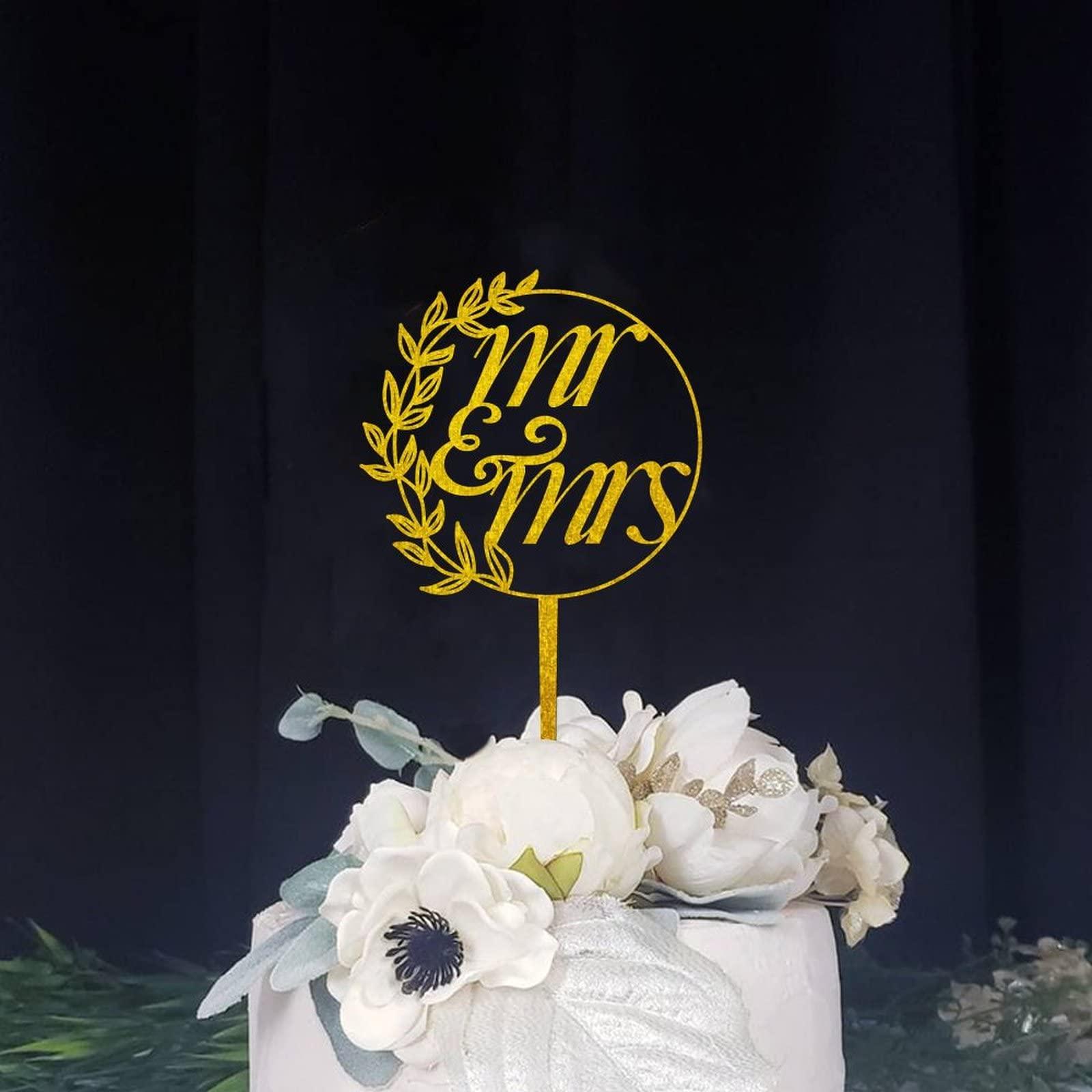 YWSYWS654 Personalized Wedding Cake Topper Mr&Mrs Cupcake Topper Gold Glitter Acrylic Pastries Decorations Cake Toppers for Anniversary Engagement Bridal Shower Cake Decoration