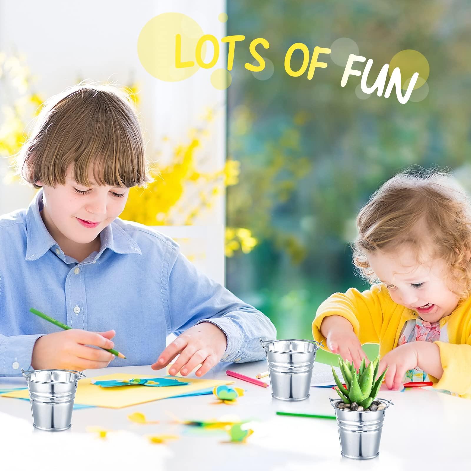 Potchen 50 Pack Mini Galvanized Buckets Small Metal Buckets Mini Tin Pails with Handles Mini Buckets Metallic Pails for Halloween Christmas Party Favors Vase Crafts Garden Planter 2.1 x 2 x 1.6 Inch