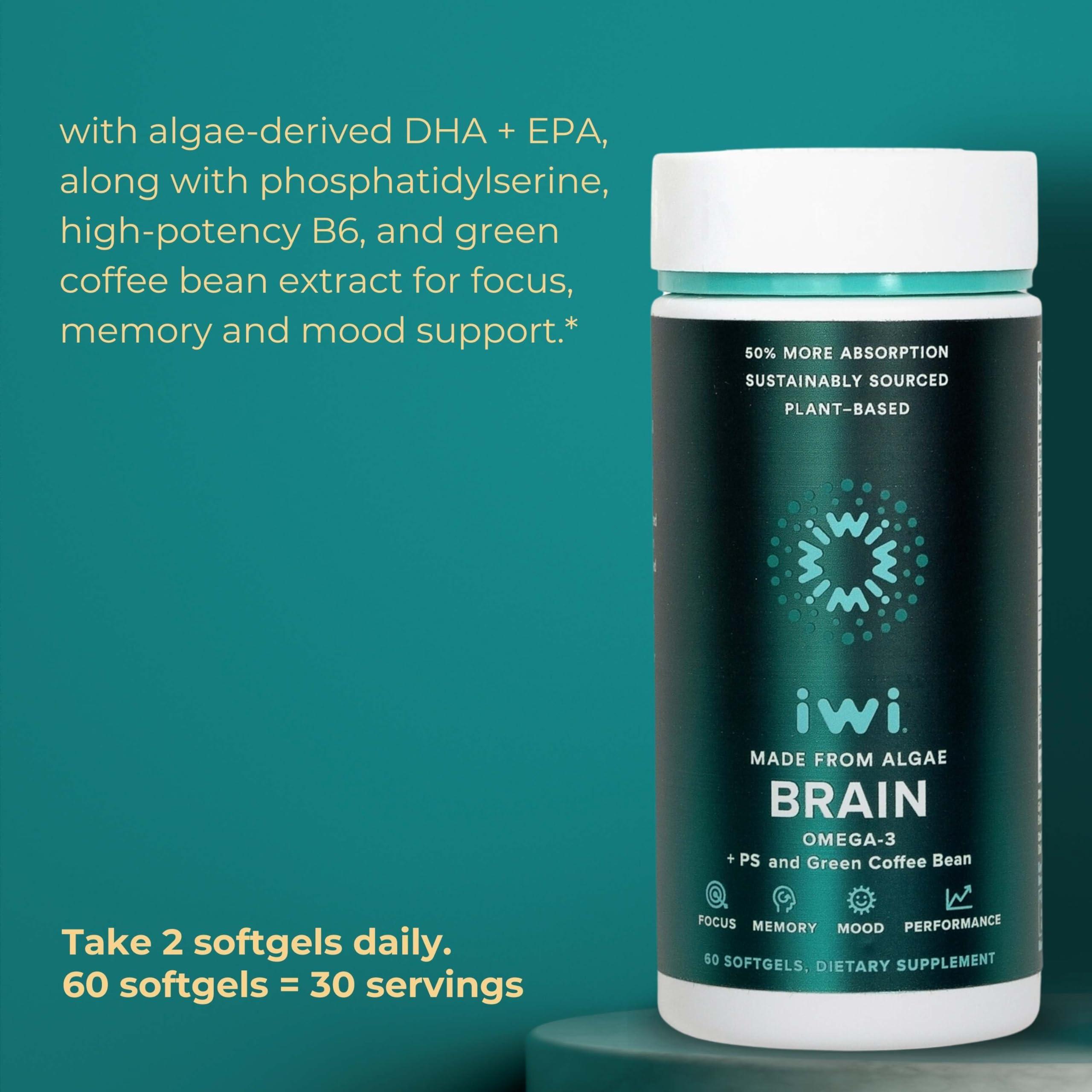Iwi Iwi Life Omega-3 Minis & Brain Omega-3 Bundle, 30 Servings, Vegan Plant-Based Algae Omega 3 with EPA + DHA, Krill & Fish Oil Alternative, No Fishy Aftertaste
