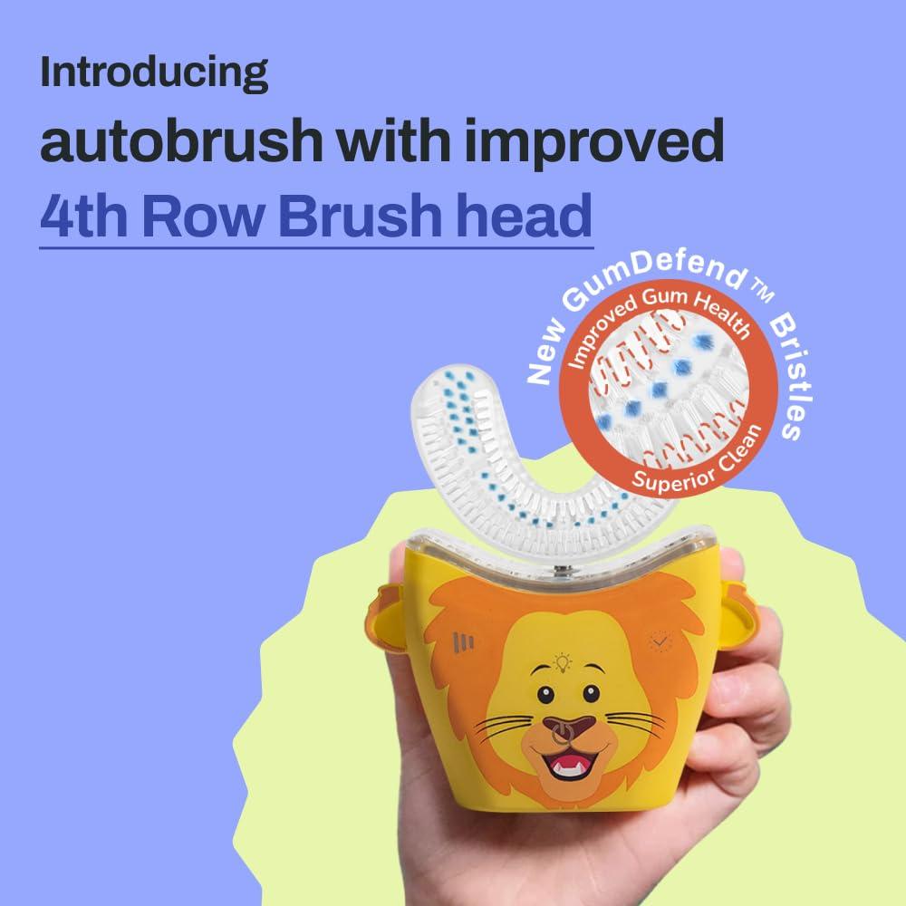 autobrush autobrush Kids U Shaped Electric Toothbrush, ADA Accepted, Sonic Pro with Unique 360 Nylon Bristles 3 Cleaning Modes,Whitening LED-Lights,Plays Music (Double-Sided),Ages 9-12, Lion