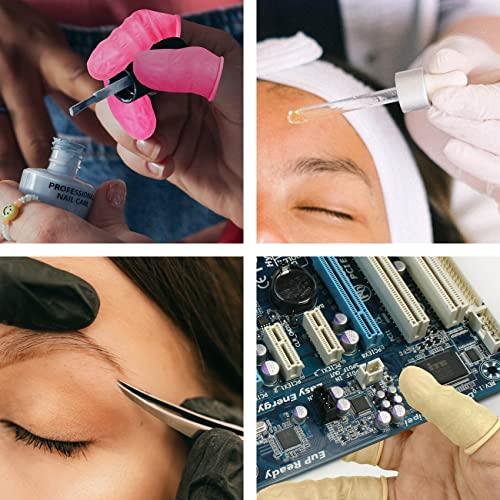 CREHODEC 100 Pcs Finger Cots, Disposable Finger Protectors, Latex Anti-Static Finger Tip Rubber Protect Keeping Dressing Dry and Clean (Medium, Pink)