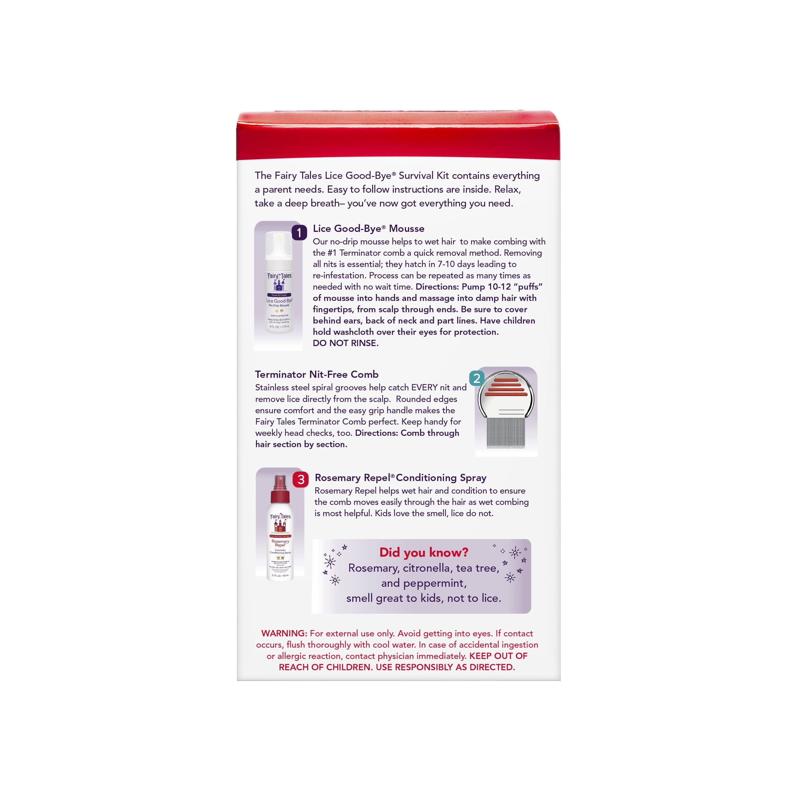 Fairy Tales Fairy Tales Lice Good-Bye Survival Kit for Lice Treatment - Includes Treatment Mousse, Conditioning Spray, Comb, & Clip