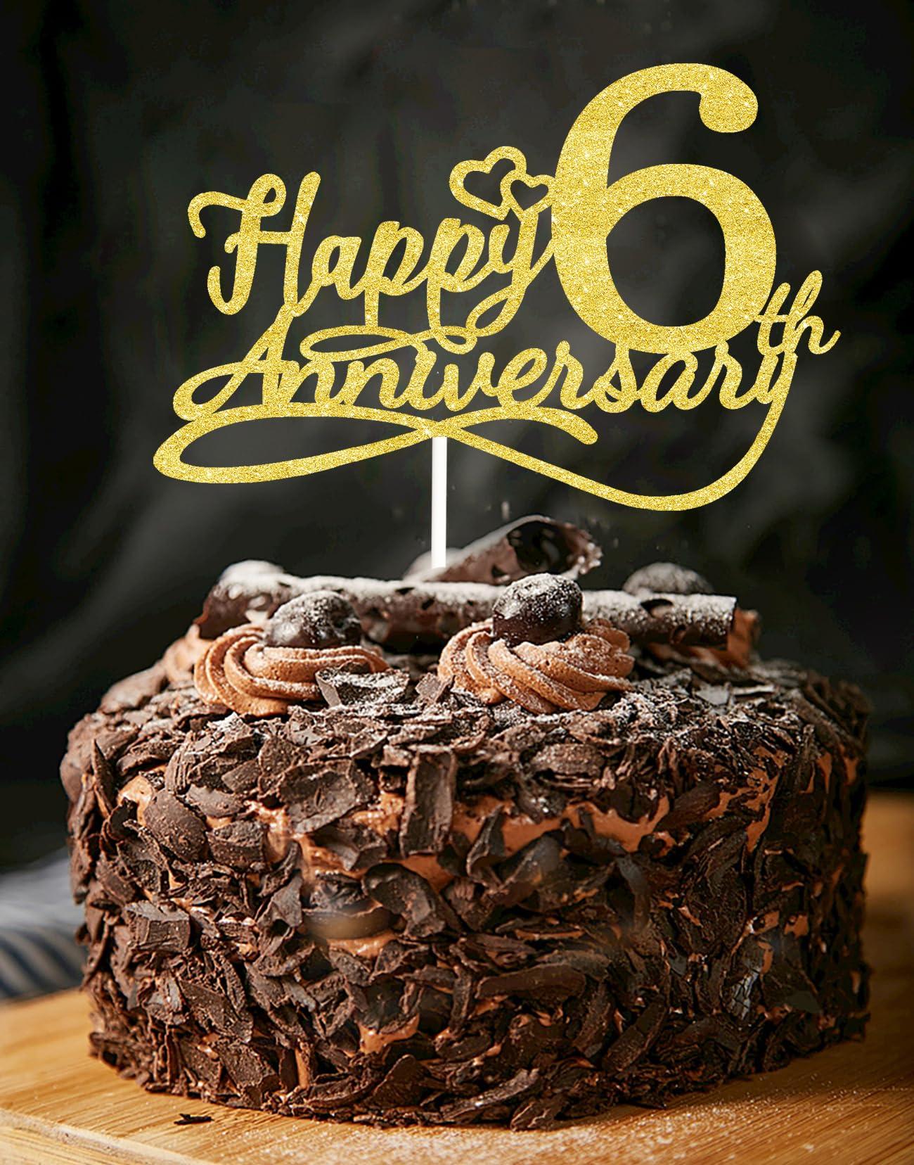veegood Happy 6th Anniversary Cake Toppers - 6th Wedding Anniversary Decorations, 6th anniversary cake topper, 6th Anniversary Party Decorations Six