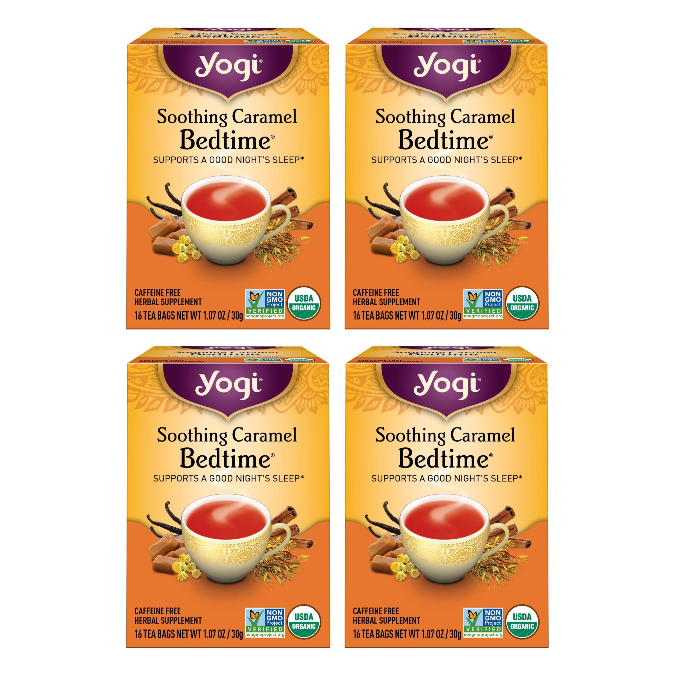 Yogi Yogi Tea Soothing Caramel Bedtime Tea - 16 Tea Bags per Pack (4 Packs) - Calming Sleep Tea - Supports Good Sleep - Includes Chamomile Flower, Rooibos Leaf, Roasted Chicory Root & More