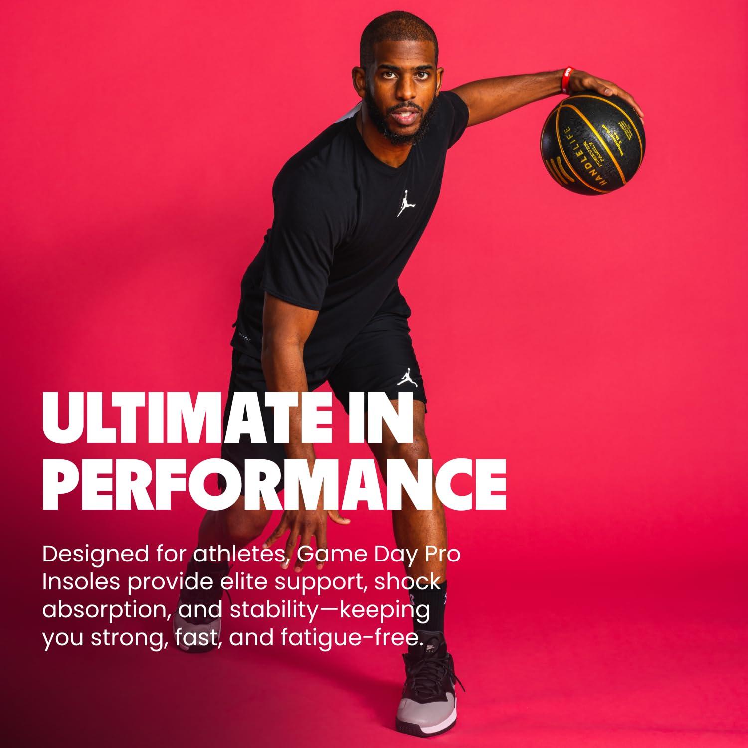 Move Move Game Day Pro- Ultimate Performance Sports Insoles for Basketball, Volleyball, Football, Tennis, Athletics, Baseball, Running, and Active Lifestyle. Extra Shock Absorption (M 12-12.5/WM 13.5-14)