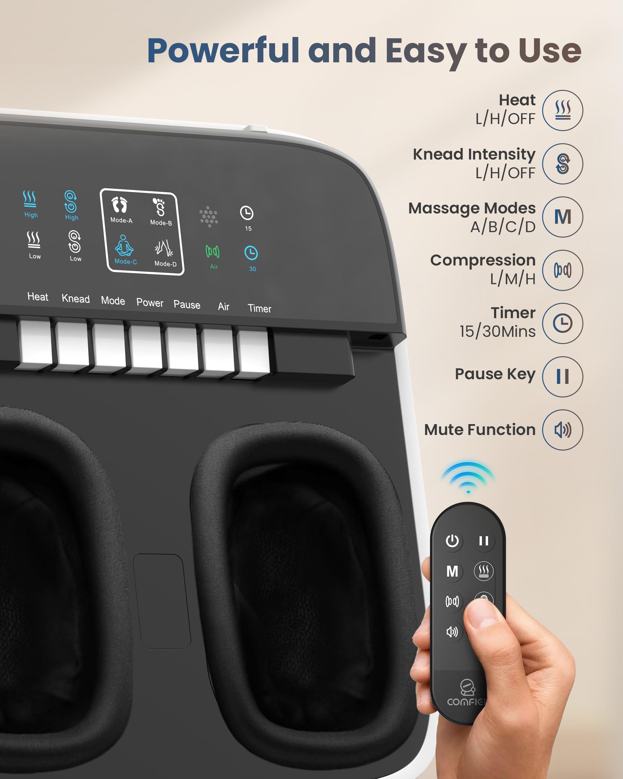 COMFIER COMFIER Foot Massager with Heat, FSA HSA Eligible Shiatsu Foot Massager Machine for Neuropathy Plantar Fasciitis, Squeeze & Rolling Foot Massage, Remote Control & Piano-Key Button, Up to Size 13