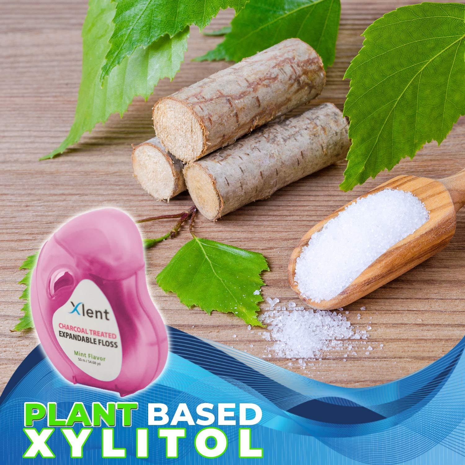 Xlent Expandable Floss Treated with Activated Charcoal with Xylitol and Natural Plant Based Wax |Fresh Mint Flavor | PFAS & PTFE Free |50 Meter x 2