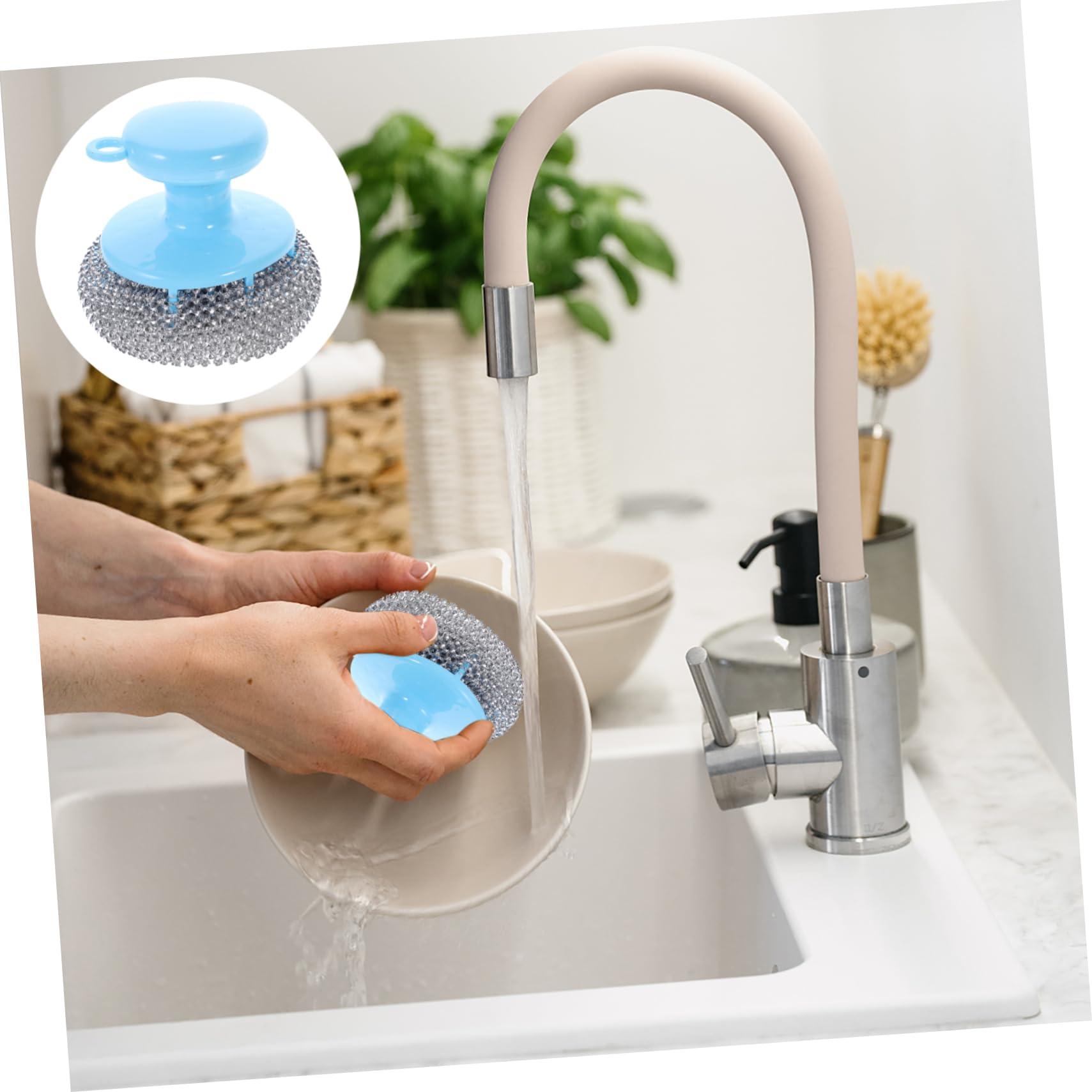 Healeved 10 Sets Wire Brush Handle Pot Cleaning Ball Pot Scrubber Grill Stone Cleaning Block Metal Scrubber Pan Scrubber Pot Cleaning Brush Home Pot Washing Tool Stainless Steel Scrubber