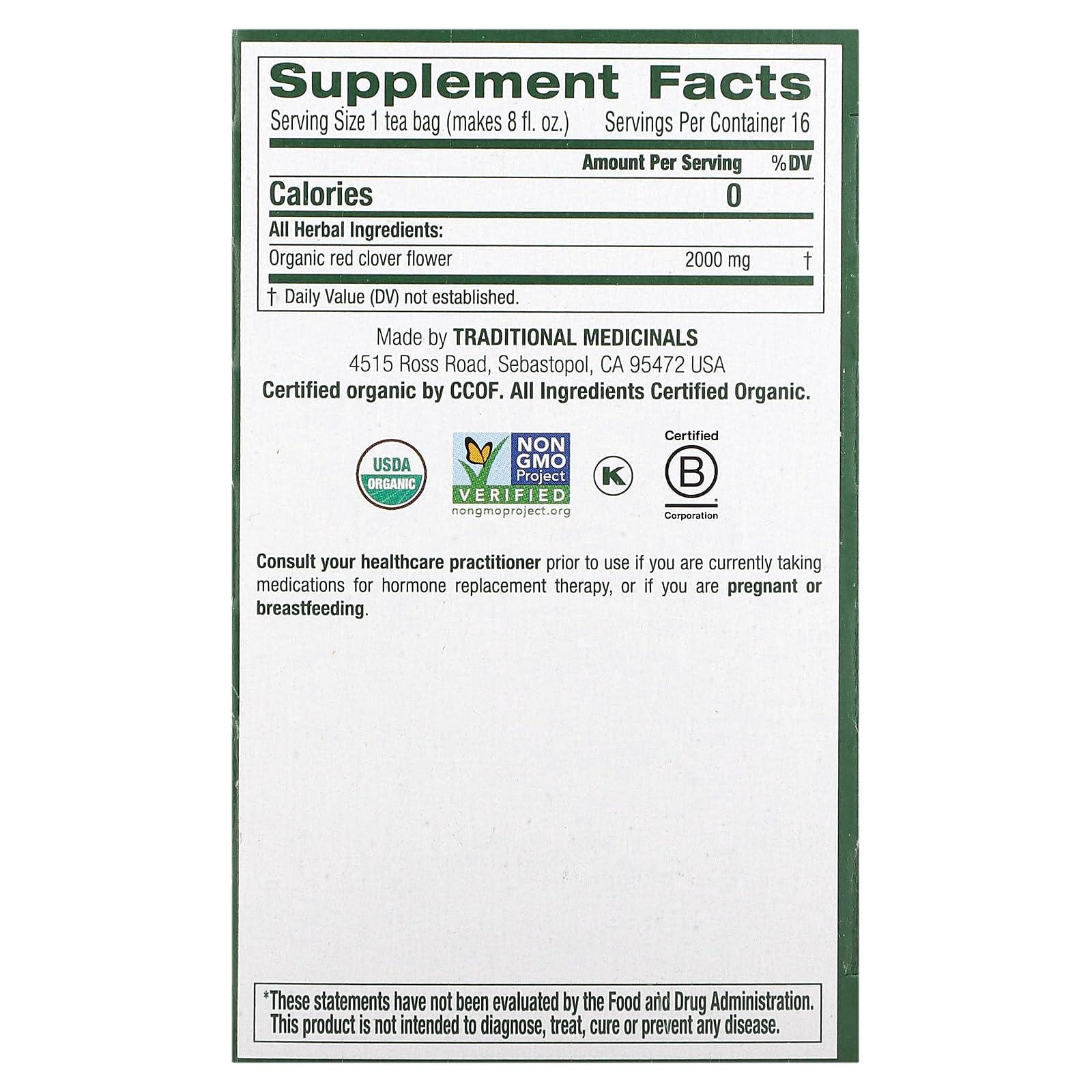 Traditional Medicinals Traditional Medicinals Tea, Organic Red Clover, Supports Skin Health, 16 Tea Bags