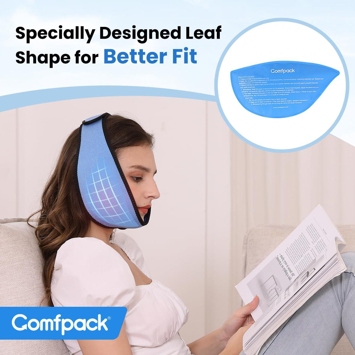 Comfpack Comfpack Wisdom Teeth Ice Pack Head Wrap, Large Face Ice Pack with 4 Reusable Hot Cold Gel Packs for TMJ Relief, Jaw Pain, Face Swelling, Oral Pain, Cosmetic Injection, Tonsillectomy