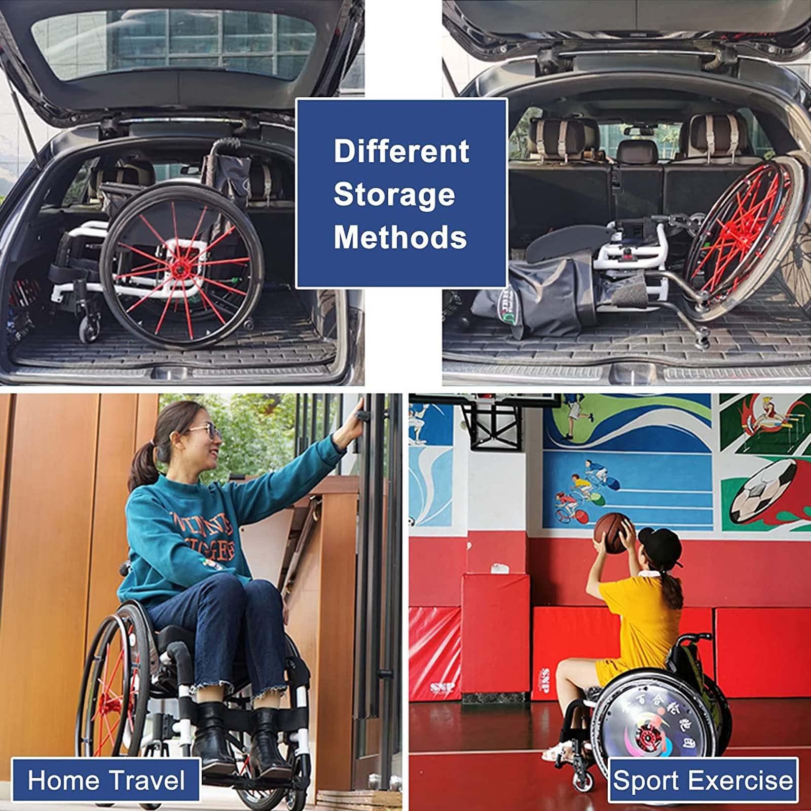 CUIOT Sports Wheelchair - Lightweight Folding Transport Wheelchairs with Adjustable Footrest And Seat Height, Aluminum Alloy Sports Leisure Racing Chair with Anti-Tipper for Disabled, 24" Rear Wheels,Blue,S