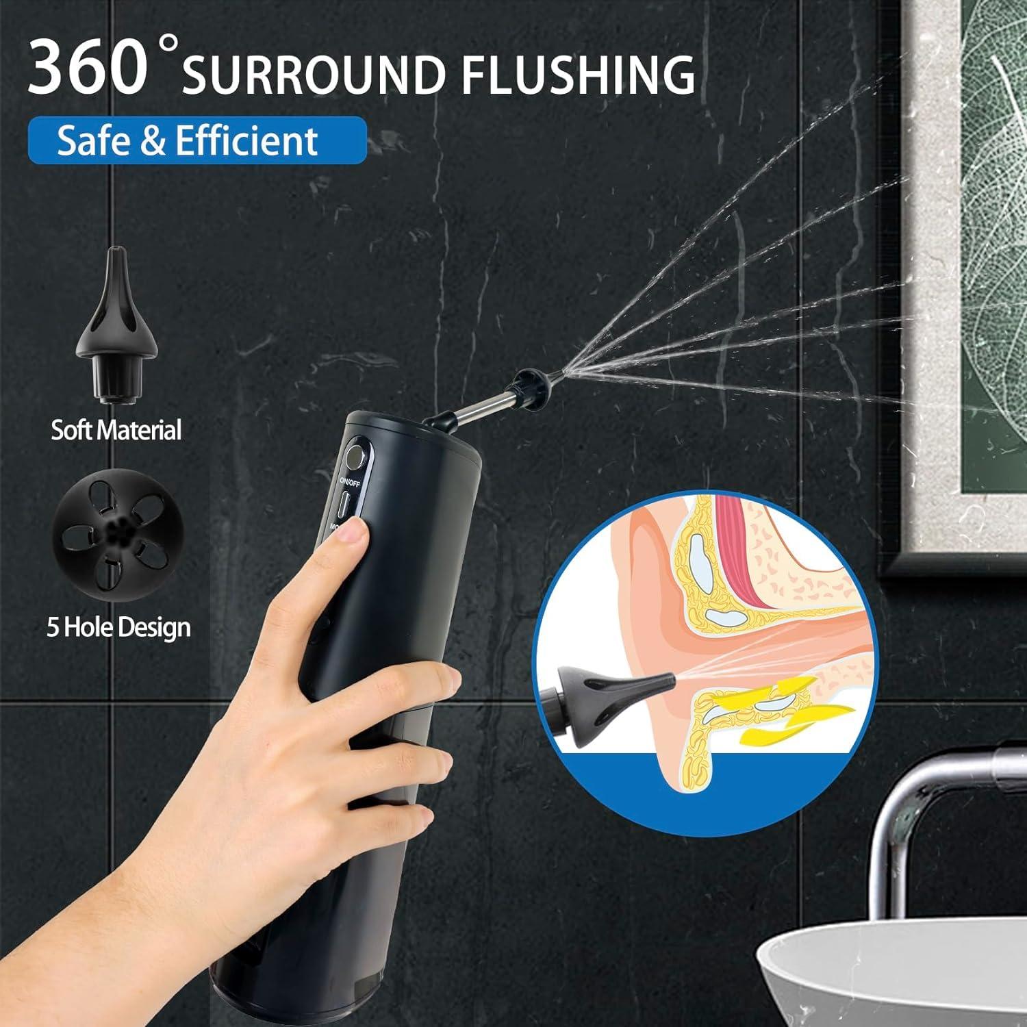 Estlily Electric Ear Cleaner for Earwax Removal: Ear Wax Removal Kit with 8 Rreusable Irrigation Tips - Water Powered Ear Cleaning Tool - Ear Irrigation Flushing System for Adults