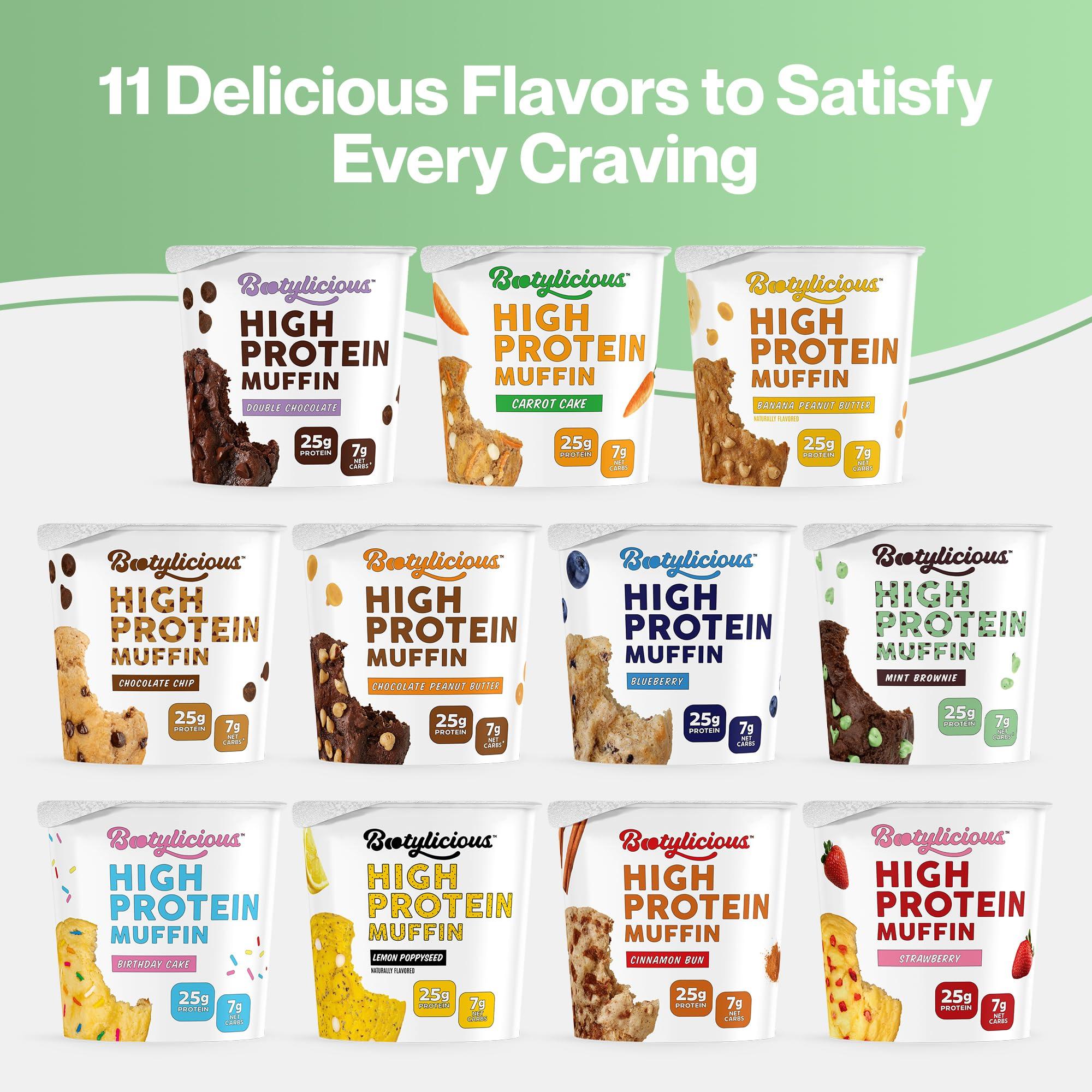 Bootylicious Bootylicious | High-Protein Muffin | 25g Protein, 7g Net Carbs, 1.86-1.76oz Cup, 12-Pack (Variety Pack)