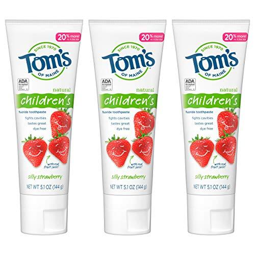 Tom's of Maine Tom's of Maine ADA Approved Fluoride Children's Toothpaste, Natural Toothpaste, Dye Free, No Artificial Preservatives, Silly Strawberry, 5.1 oz. 3-Pack (Packaging May Vary)
