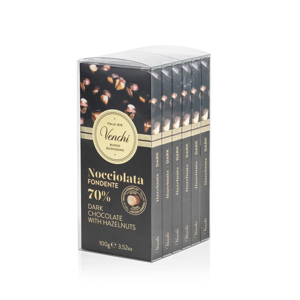 Venchi Venchi Set of 6 70% Dark Chocolate and Hazelnut bars, 21.16 oz
