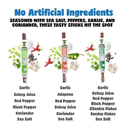 Sogo Snacks No Sugar Variety, 100% Grass-fed/finished, Non-GMO Beef Sticks. No Added Nitrates, Gluten, Soy, MSG, Dairy or Nuts. Keto, Whole & Paleo. (8 Original, 8 Chimichurri, 8 Jalapeno, 24-Cnt, 1-oz Sticks)